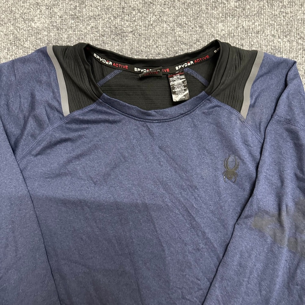 Spyder Shirt Mens Size XL Blue Long Sleeve Athletic Performance Stretch Workout